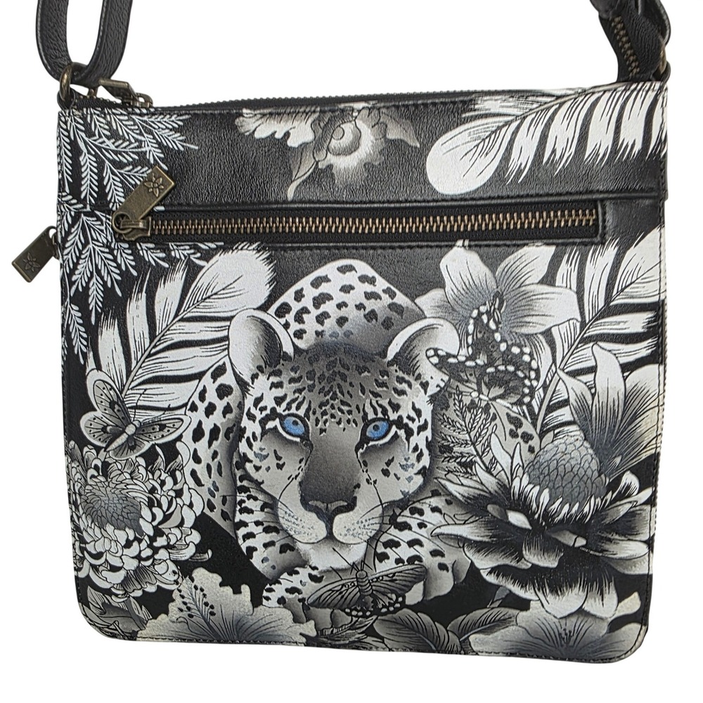 Anuschka Cleopatra's Leopard Hand Painted Leather Expandable Crossbody Bag